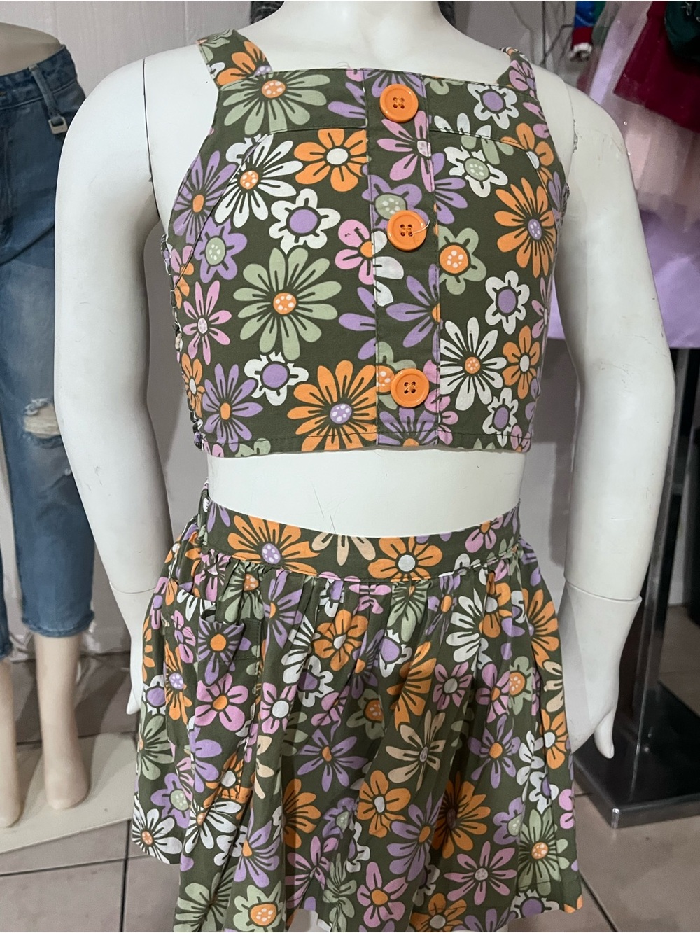 Peanuts Floral Two-Piece in Orange, Purple, Green & Cream